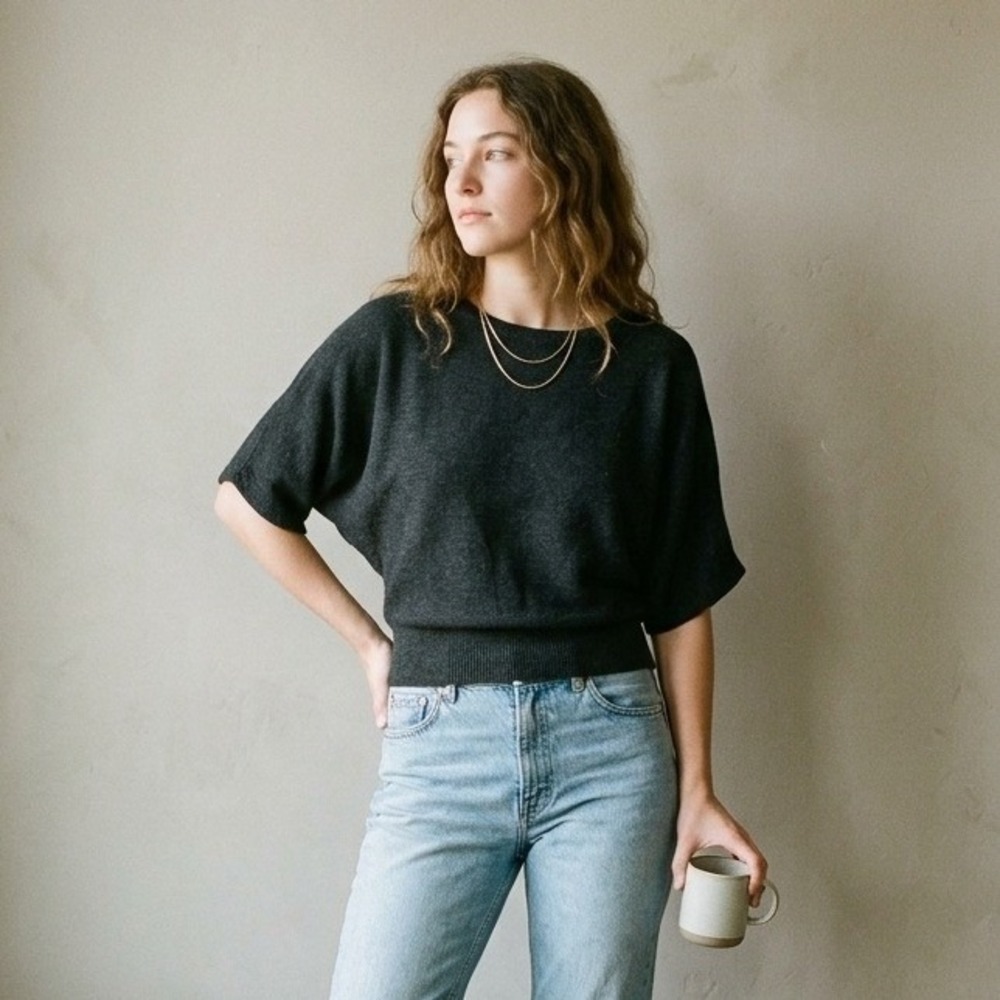 Quince Womens Dolman Sweater Small Charcoal Cotton Cashmere Minimalist Preppy
